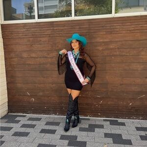 Cowgirl black dress with fringe and sheer